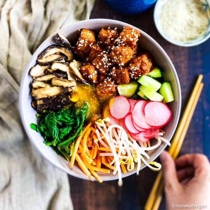 Vegan Bibimbap with Tofu (Korean Rice Bowl) No Sweat Vegan