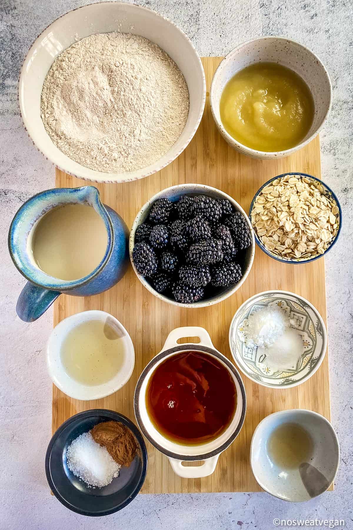 Ingredients to make vegan blackberry muffins.