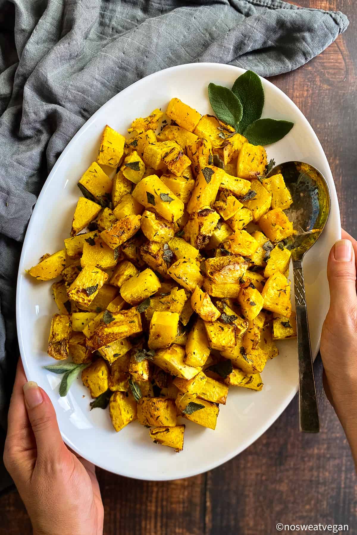 Air fryer butternut squash on a plate.