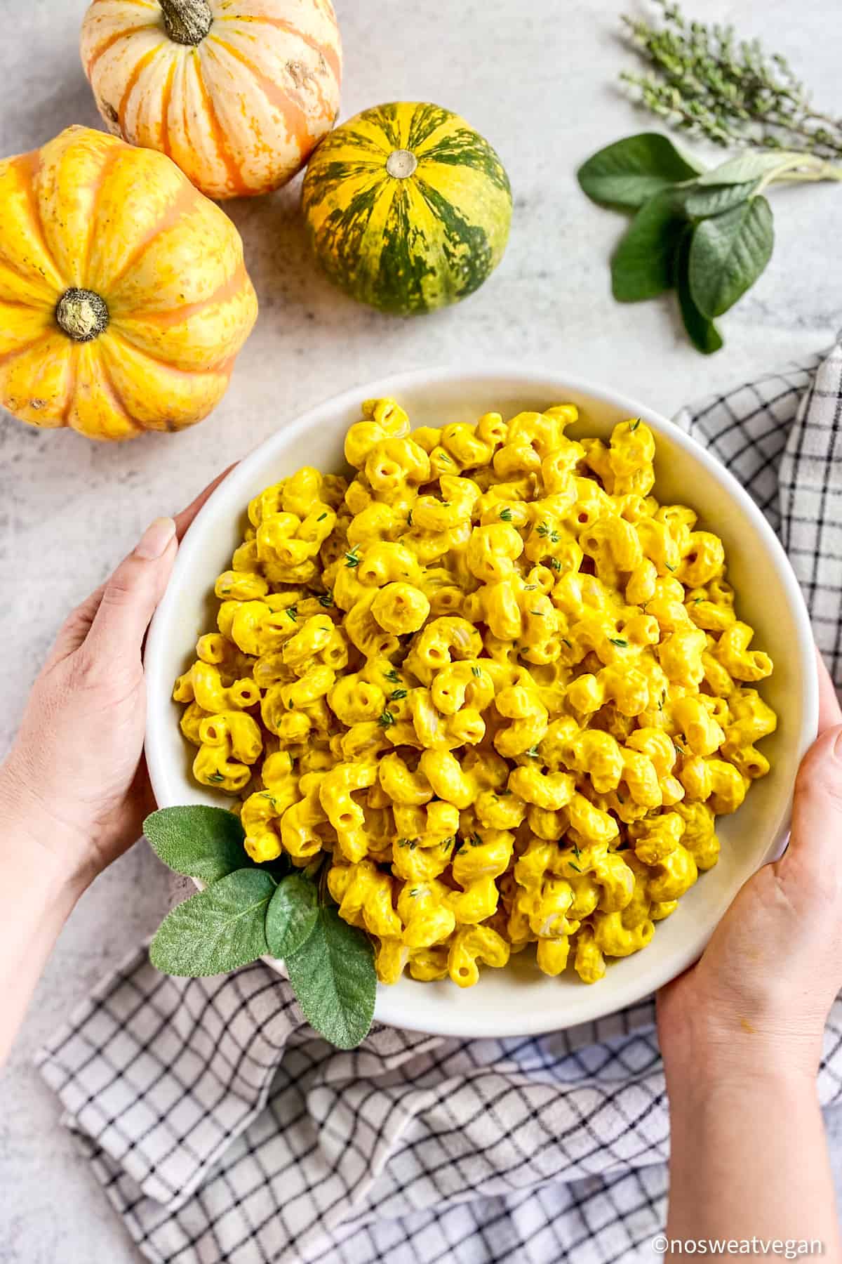 Vegan pumpkin mac and cheese in a bowl.