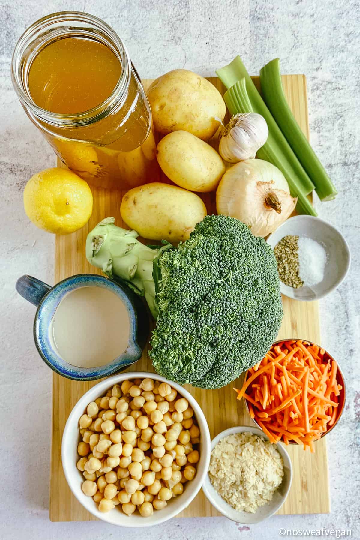 Vegan broccoli soup ingredients.