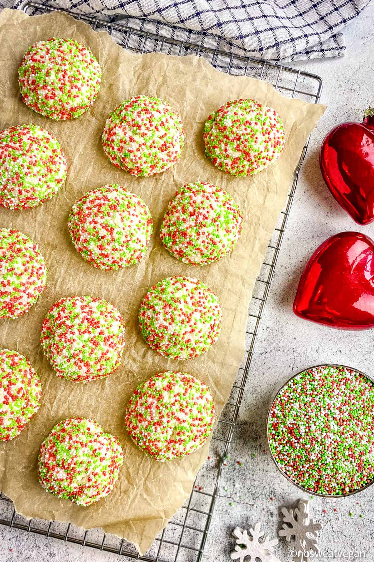 Vegan Christmas cookies on a cooling rack.