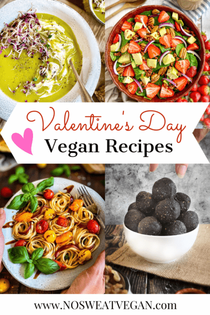 Vegan Valentine's Day recipes photo collage.