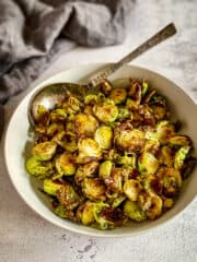 Air fried Brussel sprouts in a bowl.