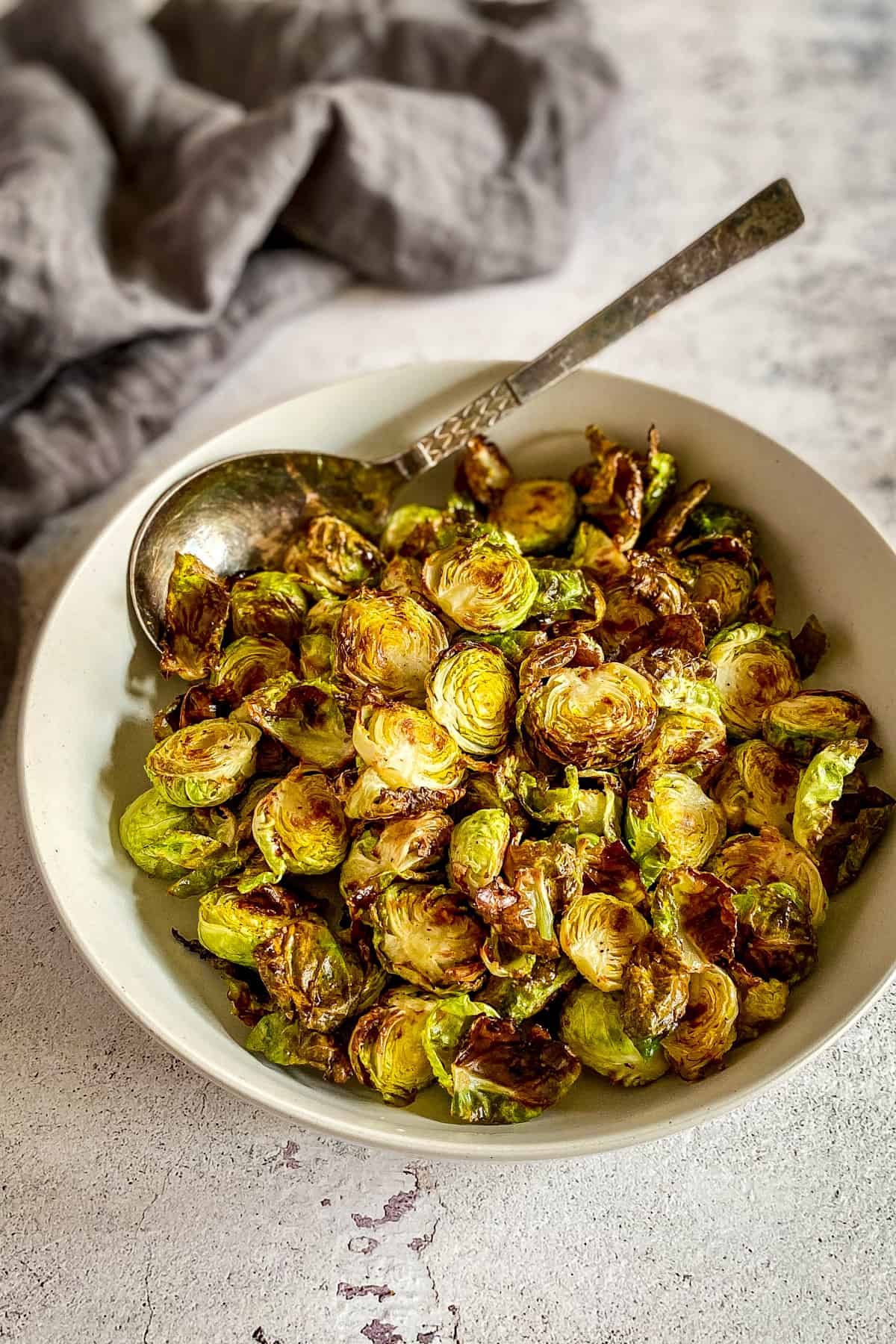 Air fried Brussel sprouts in a bowl.