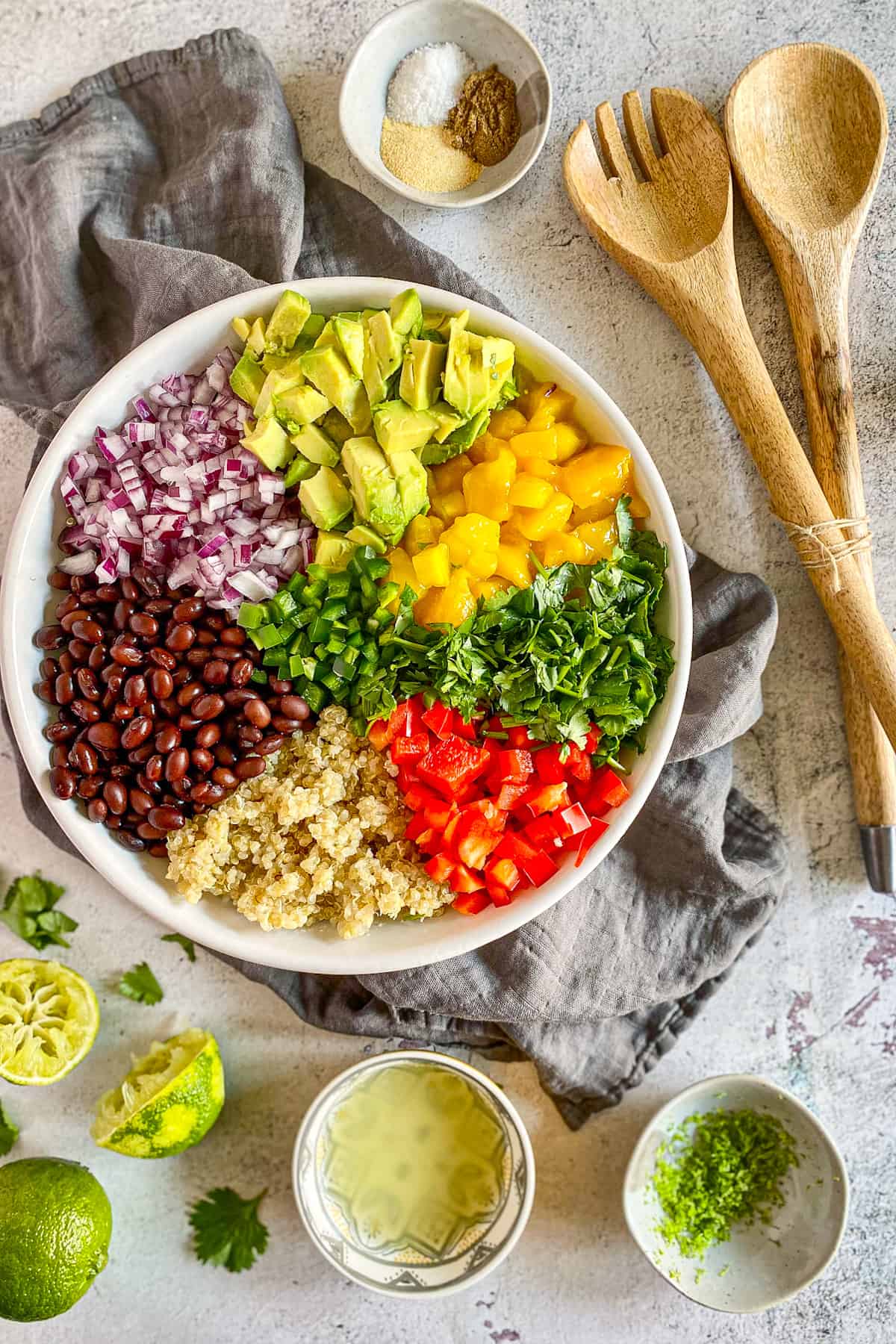 Black bean mango quinoa salad in a bowl.