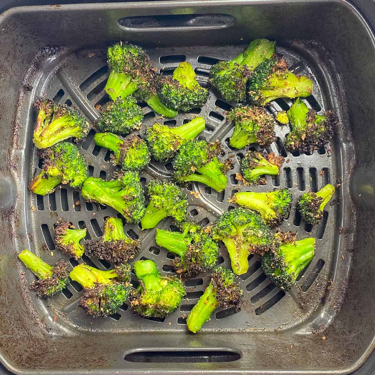 Cooked frozen broccoli in the air fryer.