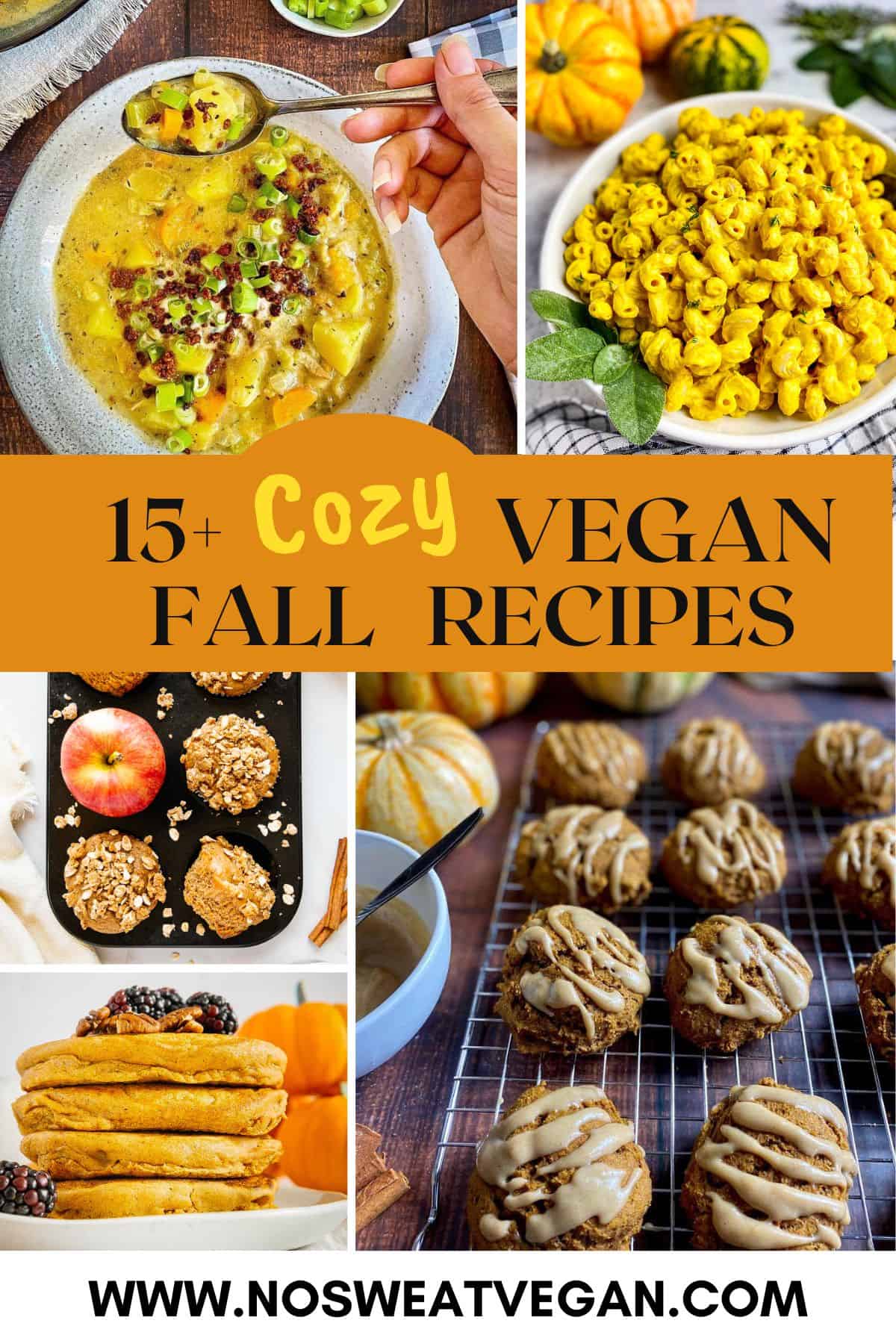 Fall vegan recipes collage.