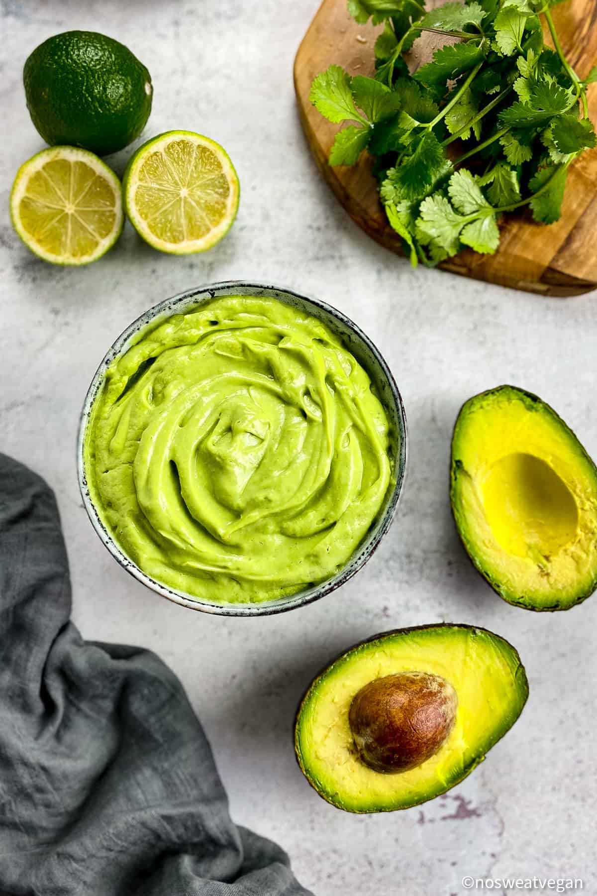 Vegan avocado dip in a bowl.