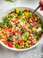 Rainbow chickpea salad in a bowl.