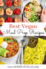 Vegan meal prep recipe collage.
