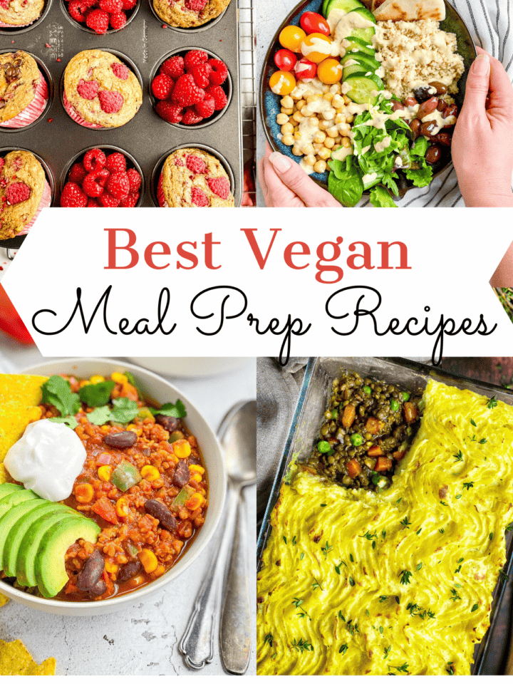 Vegan meal prep recipe collage.