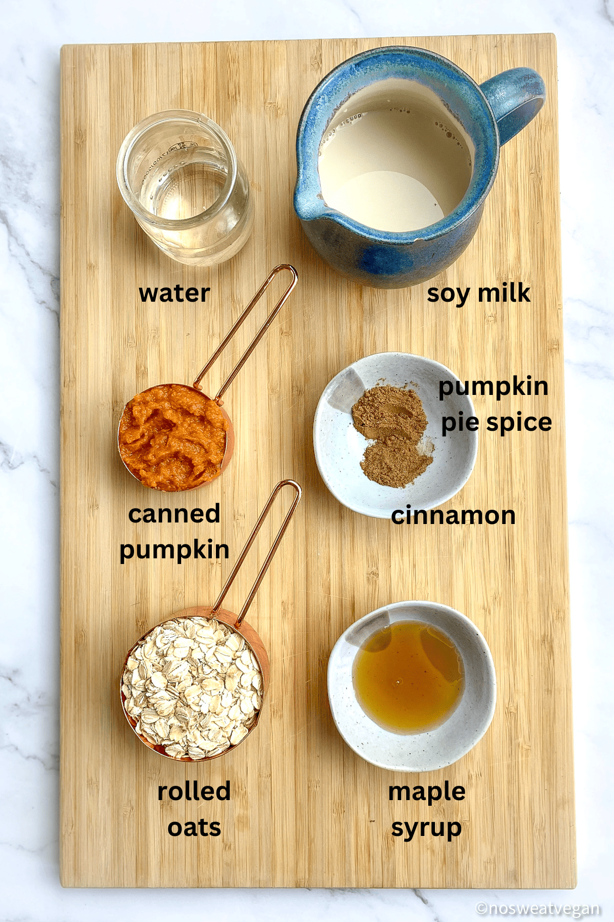Vegan pumpkin oatmeal ingredients.