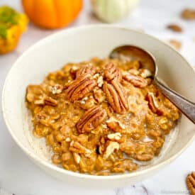 Vegan pumpkin oatmeal in a bowl.