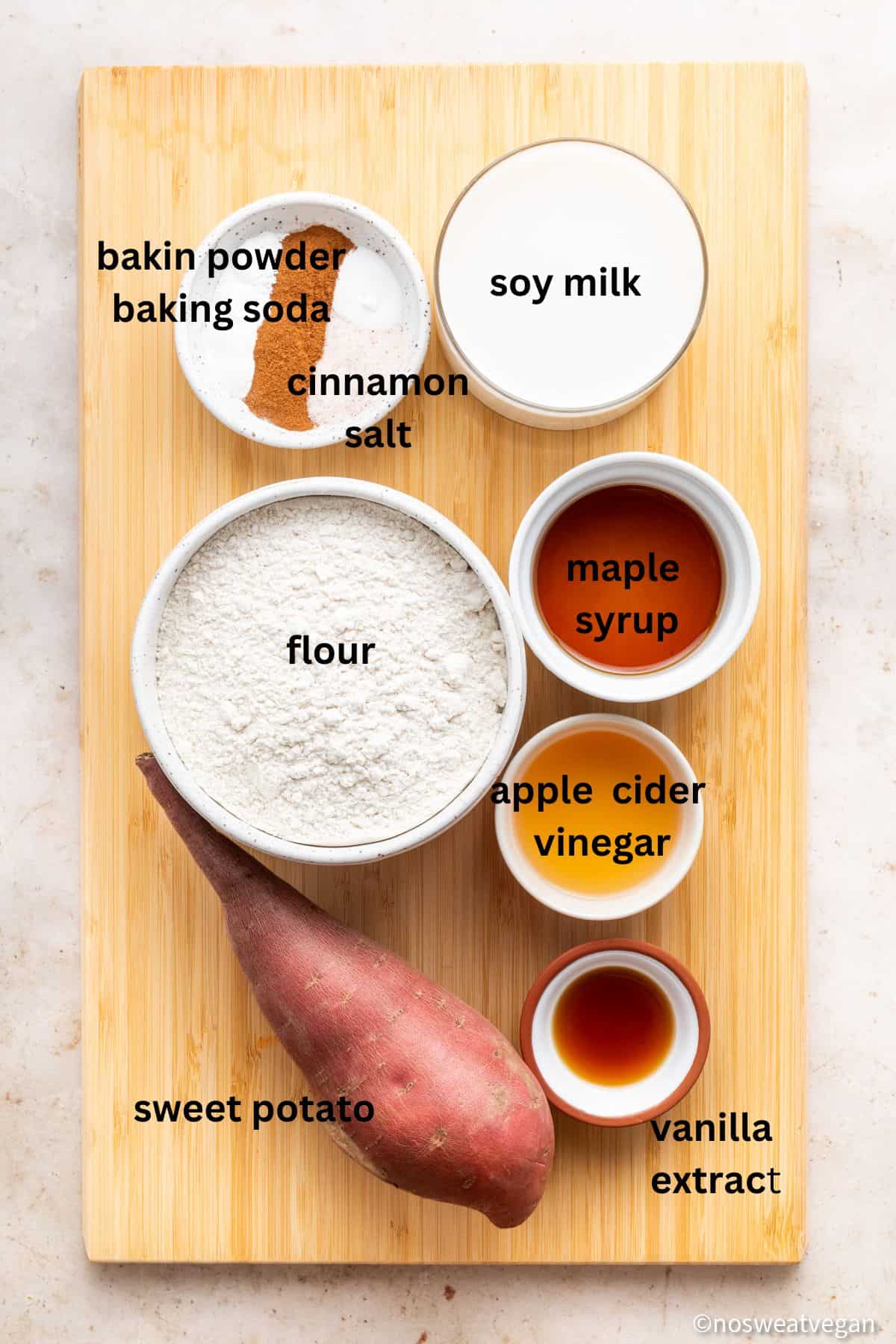 Vegan sweet potato pancake ingredients.