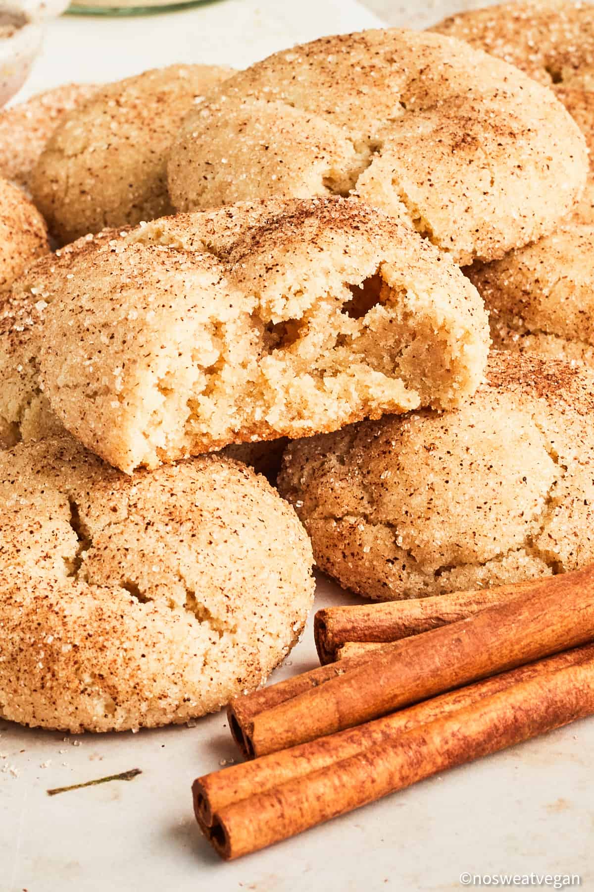 Closeup of vegan snickerdoodle cookies.