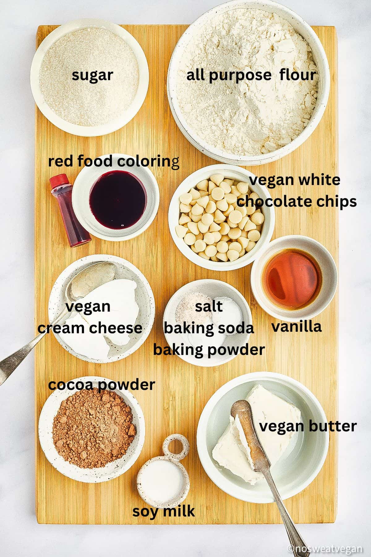 Vegan red velvet cookie ingredients.
