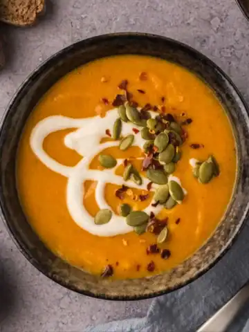 Carrot Pumpkin Soup in a bowl.